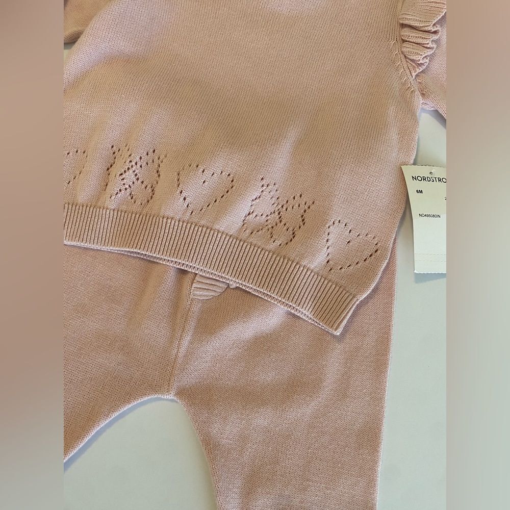 Nordstrom Baby Ruffled Sweater and Pants Set Pink 6M NWT - Picture 2 of 4